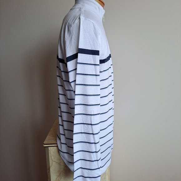 NWT Left Coast Tee Men's 100% Cotton White Blue Striped Sweater Size M - Picture 5 of 15